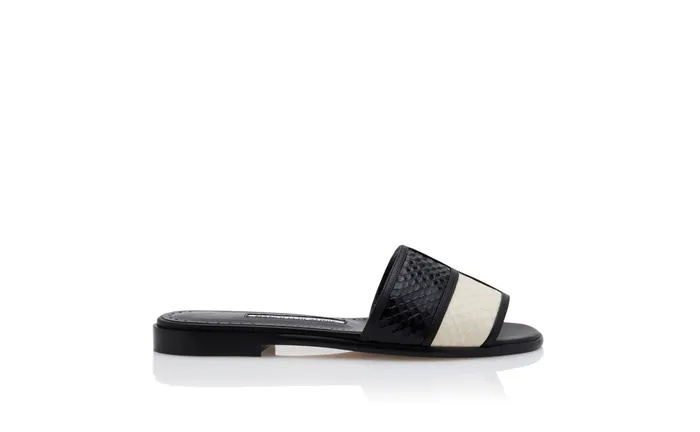 Women Casual Manolo Blahnik MEGACLE Black Snakeskin And Nappa Leather Flat Sandals Women Casual Manolo Blahnik MEGACLE Black Snakeskin And Nappa Leather Flat Sandals