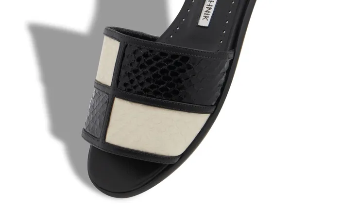 Women Casual Manolo Blahnik MEGACLE Black Snakeskin And Nappa Leather Flat Sandals Women Casual Manolo Blahnik MEGACLE Black Snakeskin And Nappa Leather Flat Sandals