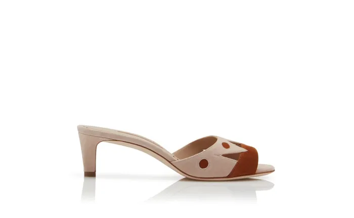Women Casual Manolo Blahnik TARQUINEW Brown And Light Beige Suede Open Toe Mules