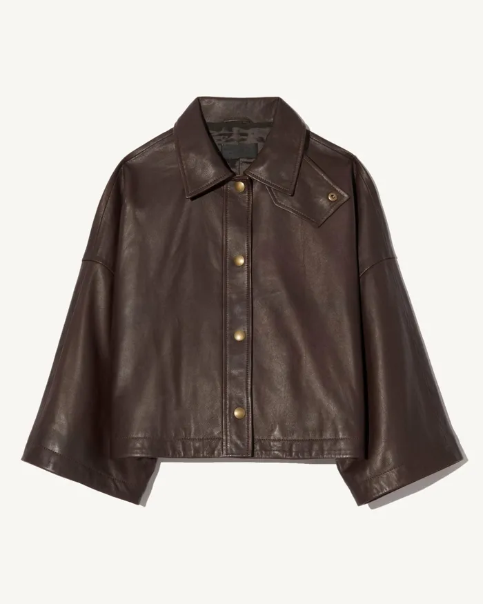 Women Coats and Outerwear Nili Lotan INES LEATHER JACKET Dark Brown