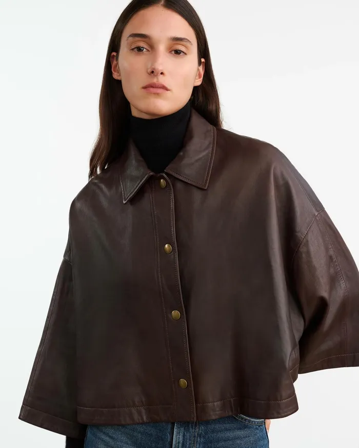 Women Coats and Outerwear Nili Lotan INES LEATHER JACKET Dark Brown
