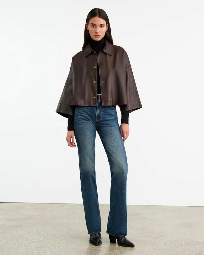 Women Coats and Outerwear Nili Lotan INES LEATHER JACKET Dark Brown