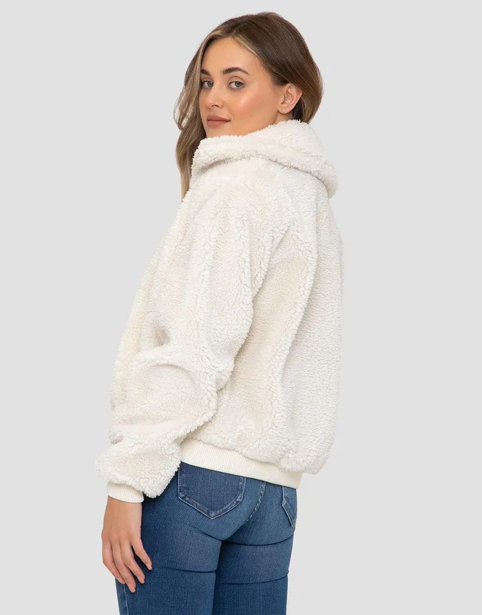 Women Cream Faux Borg Jacket Cream Threadbare Jackets and Coats