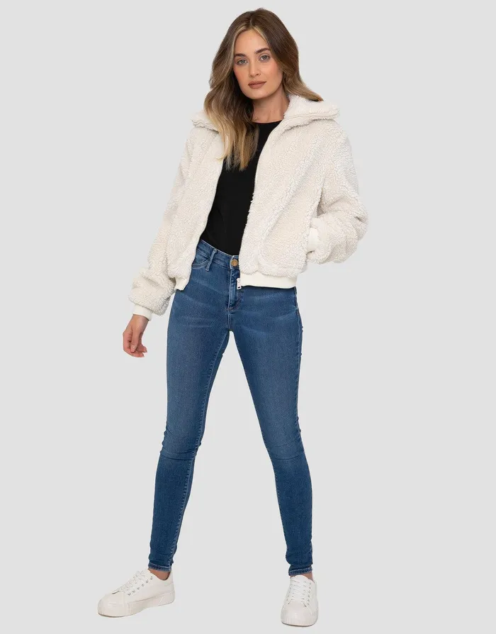 Women Cream Faux Borg Jacket Cream Threadbare Jackets and Coats