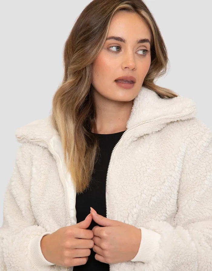 Women Cream Faux Borg Jacket Cream Threadbare Jackets and Coats