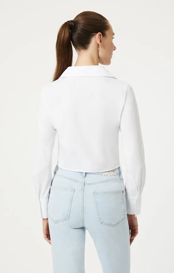 Women Cropped ButtonUp Shirt In White Mavi Jeans Tops and TShirts