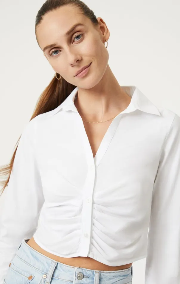 Women Cropped ButtonUp Shirt In White Mavi Jeans Tops and TShirts