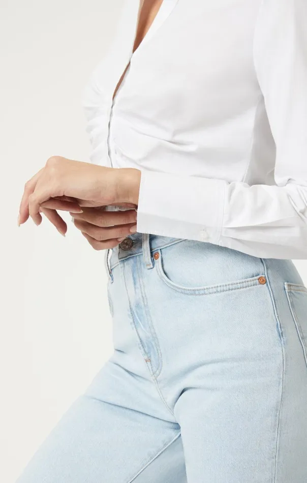 Women Cropped ButtonUp Shirt In White Mavi Jeans Tops and TShirts