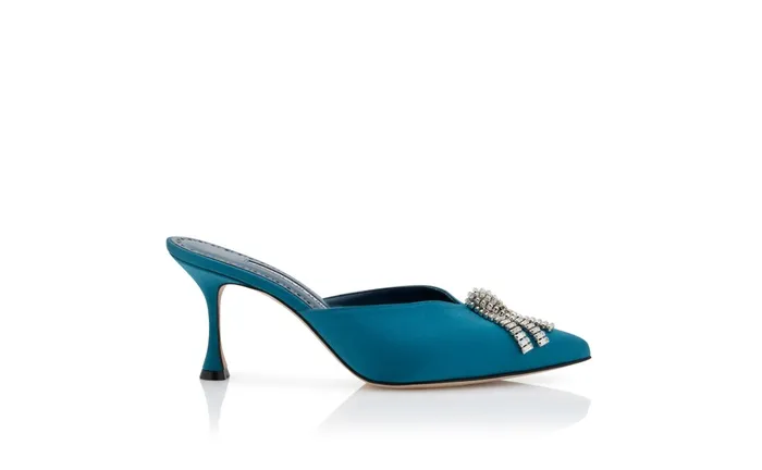Women Dress Shoes Manolo Blahnik BAMBIMU Blue Satin Crystal Tassel Pointed Toe Mules Women Dress Shoes Manolo Blahnik BAMBIMU Blue Satin Crystal Tassel Pointed Toe Mules