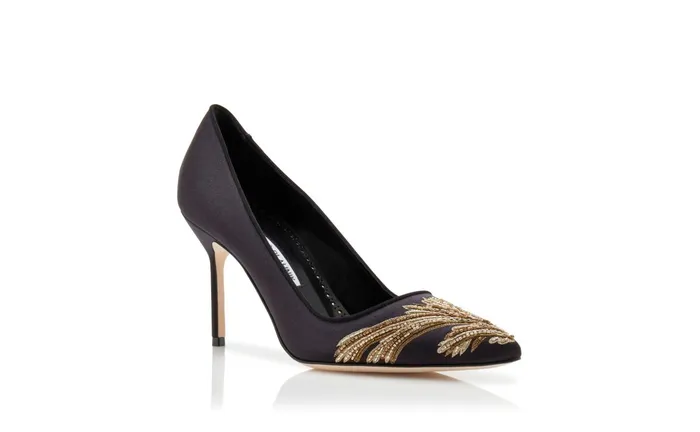 Women Dress Shoes Manolo Blahnik BB 90 Black Silk Embroidered Pointed Toe Pumps Women Dress Shoes Manolo Blahnik BB 90 Black Silk Embroidered Pointed Toe Pumps