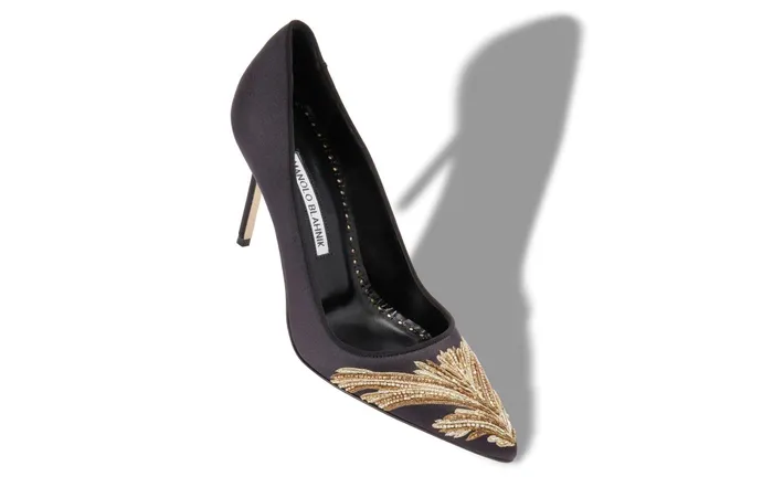 Women Dress Shoes Manolo Blahnik BB 90 Black Silk Embroidered Pointed Toe Pumps Women Dress Shoes Manolo Blahnik BB 90 Black Silk Embroidered Pointed Toe Pumps