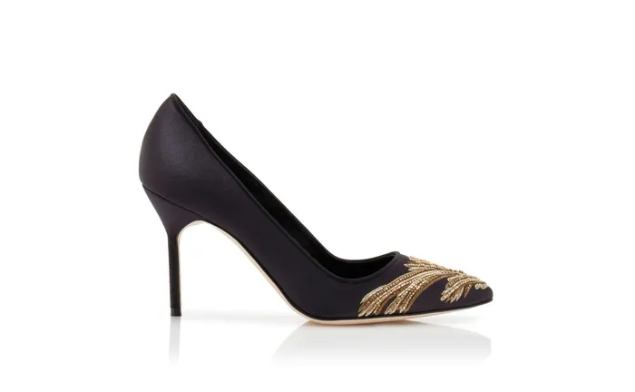 Women Dress Shoes Manolo Blahnik BB 90 Black Silk Embroidered Pointed Toe Pumps Women Dress Shoes Manolo Blahnik BB 90 Black Silk Embroidered Pointed Toe Pumps