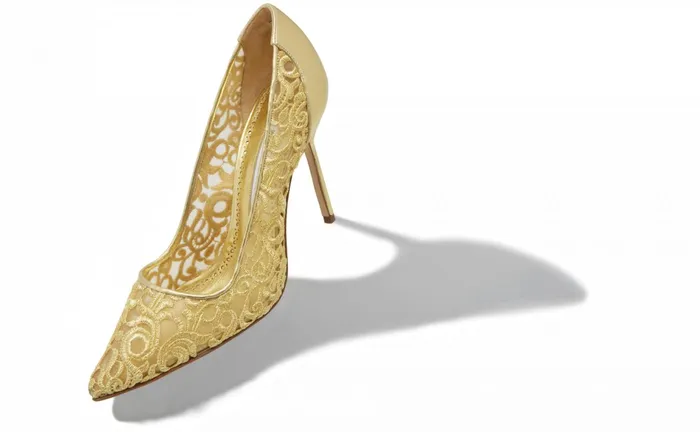 Women Dress Shoes Manolo Blahnik BBLA Gold Lace Macram Pointed Toe Pumps Women Dress Shoes Manolo Blahnik BBLA Gold Lace Macram Pointed Toe Pumps