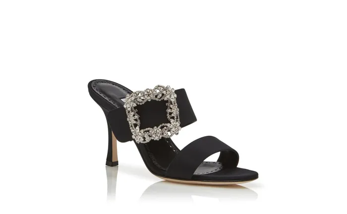 Women Dress Shoes Manolo Blahnik GABLE JEWEL Black Crepe De Chine Jewel Buckle Mules Women Dress Shoes Manolo Blahnik GABLE JEWEL Black Crepe De Chine Jewel Buckle Mules