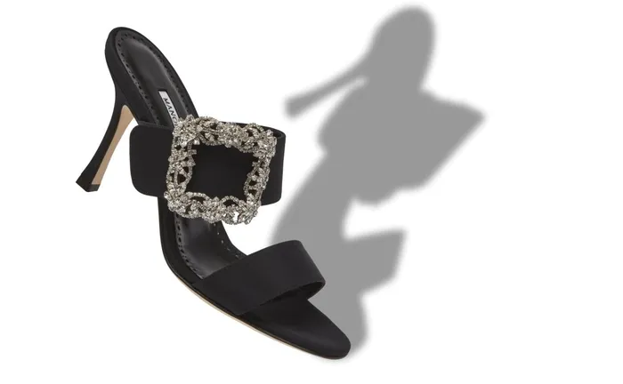 Women Dress Shoes Manolo Blahnik GABLE JEWEL Black Crepe De Chine Jewel Buckle Mules Women Dress Shoes Manolo Blahnik GABLE JEWEL Black Crepe De Chine Jewel Buckle Mules
