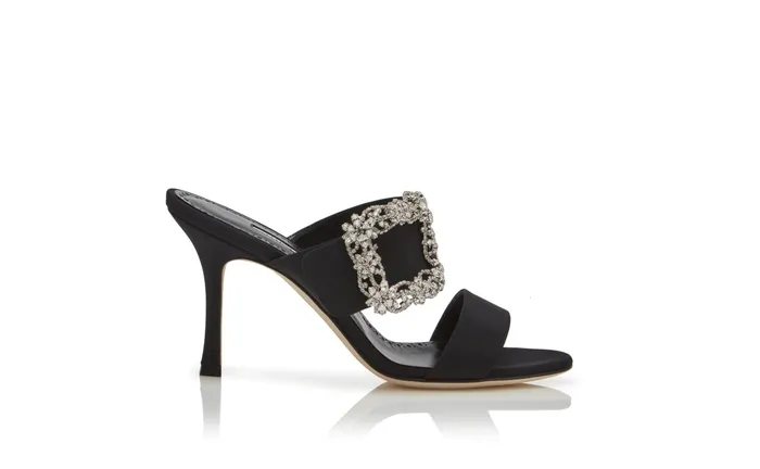Women Dress Shoes Manolo Blahnik GABLE JEWEL Black Crepe De Chine Jewel Buckle Mules Women Dress Shoes Manolo Blahnik GABLE JEWEL Black Crepe De Chine Jewel Buckle Mules