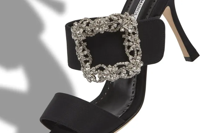 Women Dress Shoes Manolo Blahnik GABLE JEWEL Black Crepe De Chine Jewel Buckle Mules Women Dress Shoes Manolo Blahnik GABLE JEWEL Black Crepe De Chine Jewel Buckle Mules