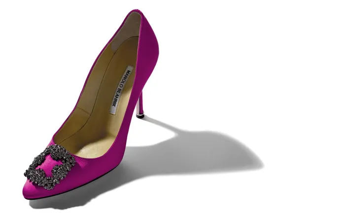 Women Dress Shoes Manolo Blahnik HANGISI Dark Fuchsia Satin Jewel Buckle Pumps Women Dress Shoes Manolo Blahnik HANGISI Dark Fuchsia Satin Jewel Buckle Pumps
