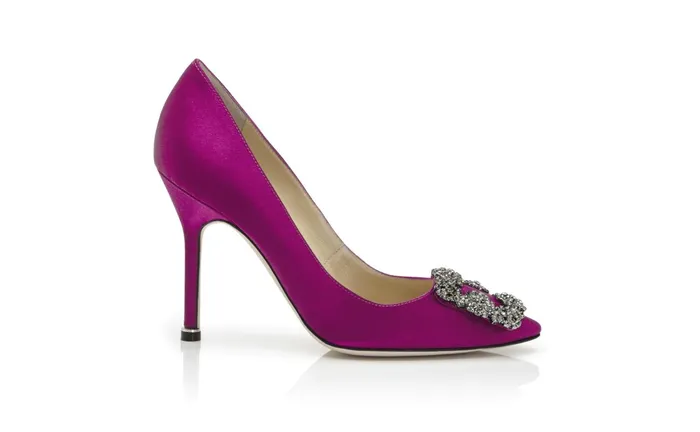 Women Dress Shoes Manolo Blahnik HANGISI Dark Fuchsia Satin Jewel Buckle Pumps Women Dress Shoes Manolo Blahnik HANGISI Dark Fuchsia Satin Jewel Buckle Pumps