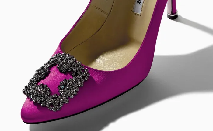 Women Dress Shoes Manolo Blahnik HANGISI Dark Fuchsia Satin Jewel Buckle Pumps Women Dress Shoes Manolo Blahnik HANGISI Dark Fuchsia Satin Jewel Buckle Pumps