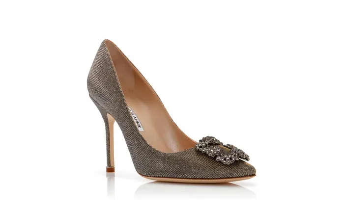 Women Dress Shoes Manolo Blahnik HANGISI GLITTER Dark Gold Glitter Jewel Buckle Pumps Women Dress Shoes Manolo Blahnik HANGISI GLITTER Dark Gold Glitter Jewel Buckle Pumps