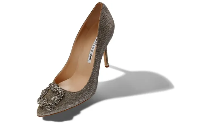Women Dress Shoes Manolo Blahnik HANGISI GLITTER Dark Gold Glitter Jewel Buckle Pumps Women Dress Shoes Manolo Blahnik HANGISI GLITTER Dark Gold Glitter Jewel Buckle Pumps