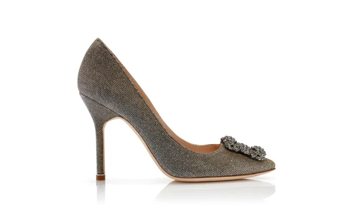 Women Dress Shoes Manolo Blahnik HANGISI GLITTER Dark Gold Glitter Jewel Buckle Pumps Women Dress Shoes Manolo Blahnik HANGISI GLITTER Dark Gold Glitter Jewel Buckle Pumps