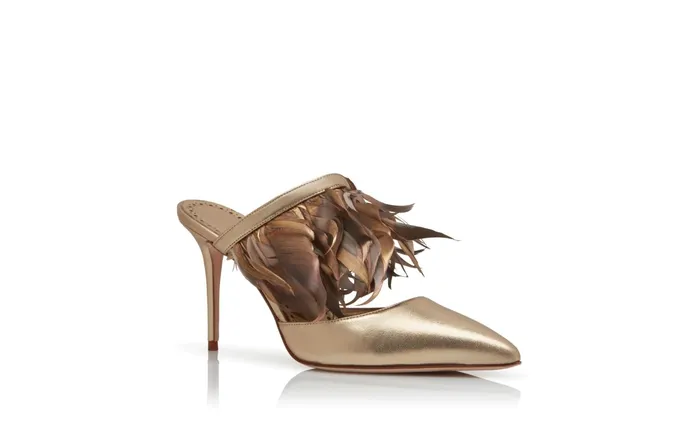 Women Dress Shoes Manolo Blahnik IGINIAGOLD Gold Nappa Leather Feather Detail Mules Women Dress Shoes Manolo Blahnik IGINIAGOLD Gold Nappa Leather Feather Detail Mules