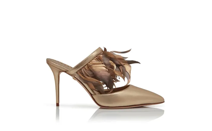 Women Dress Shoes Manolo Blahnik IGINIAGOLD Gold Nappa Leather Feather Detail Mules Women Dress Shoes Manolo Blahnik IGINIAGOLD Gold Nappa Leather Feather Detail Mules