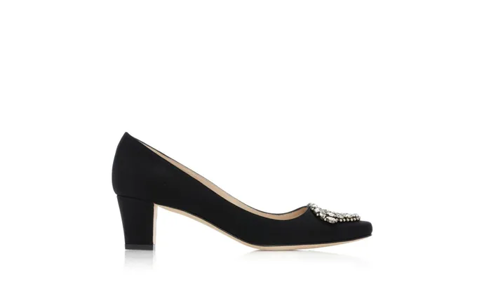 Women Dress Shoes Manolo Blahnik OKKATO Black Crpe De Chine Jewel Buckle Pumps Women Dress Shoes Manolo Blahnik OKKATO Black Crpe De Chine Jewel Buckle Pumps