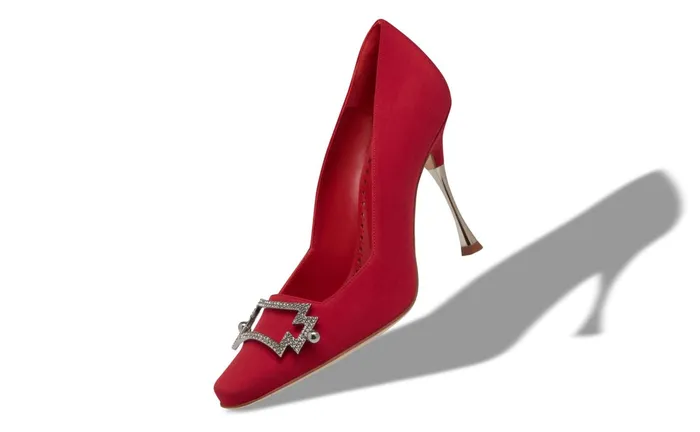 Women Dress Shoes Manolo Blahnik SEPTIA Red Crepe De Chine Embellished Pumps Women Dress Shoes Manolo Blahnik SEPTIA Red Crepe De Chine Embellished Pumps
