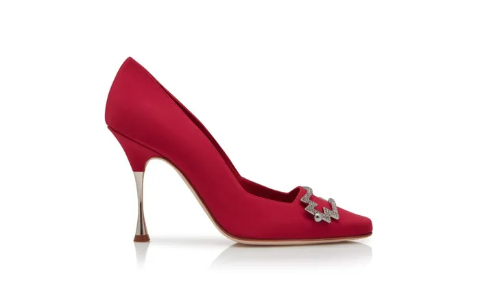 Women Dress Shoes Manolo Blahnik SEPTIA Red Crepe De Chine Embellished Pumps Women Dress Shoes Manolo Blahnik SEPTIA Red Crepe De Chine Embellished Pumps