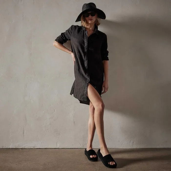 Women DressesJumpsuits James Perse Lightweight Linen Shirt Dress Black