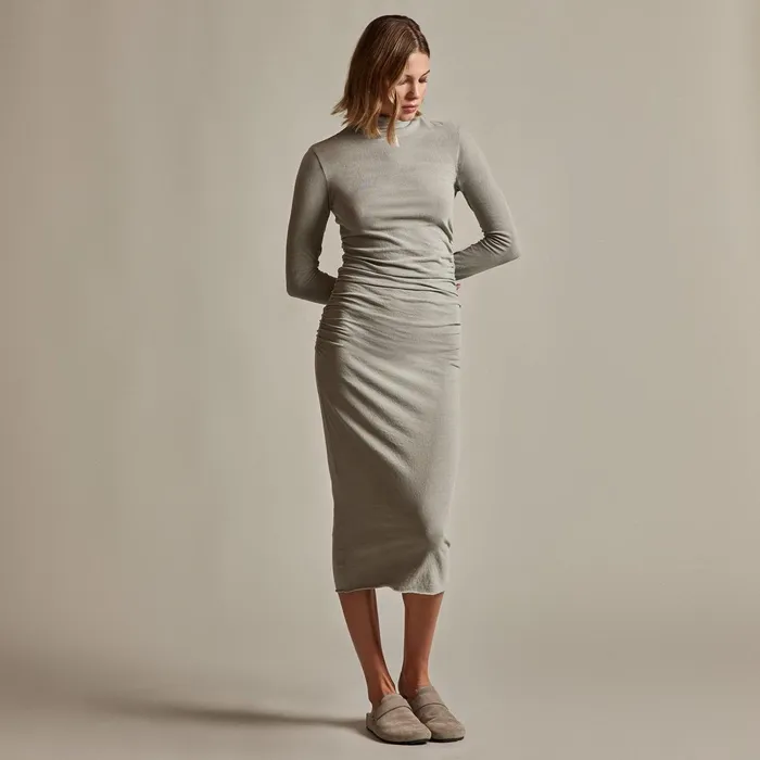 Women DressesJumpsuits James Perse Recycled Brushed Jersey Ruched Turtleneck Dress Dapple Pigment