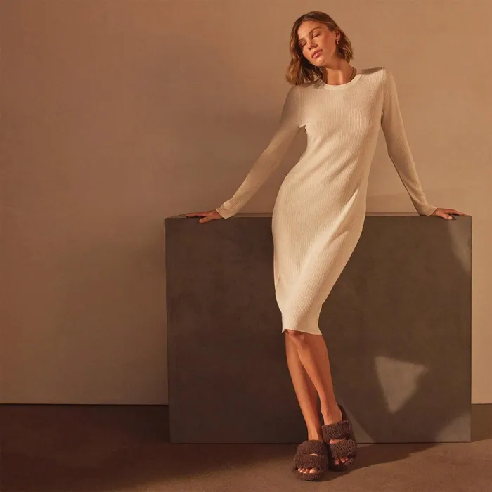 Women DressesJumpsuits James Perse Stretch Linen Ribbed Dress Canvas