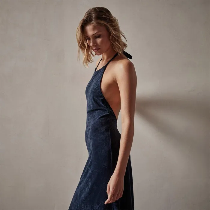Women DressesJumpsuits James Perse Stretch Velvet Halter Dress Constellation