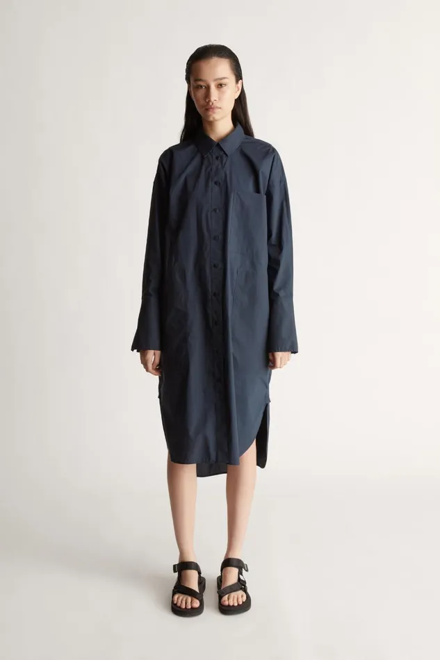 Women Dresses Lee Mathews LM Poplin LS Shirt Dress Navy