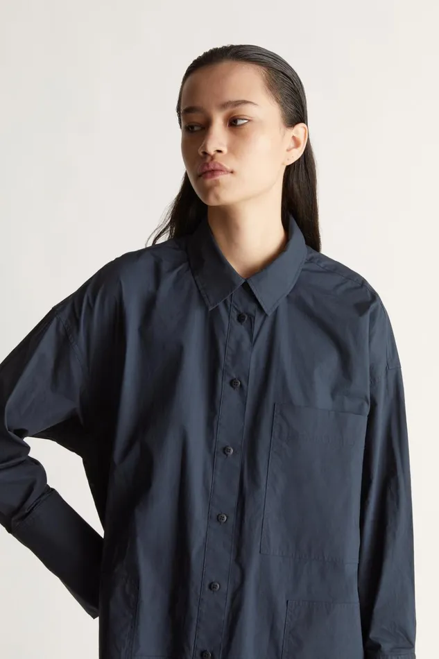 Women Dresses Lee Mathews LM Poplin LS Shirt Dress Navy