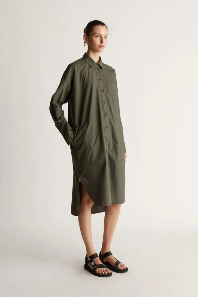 Women Dresses Lee Mathews LM Poplin LS Shirt Dress Olive