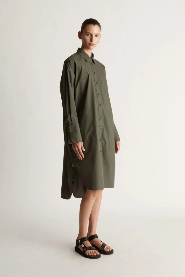 Women Dresses Lee Mathews LM Poplin LS Shirt Dress Olive