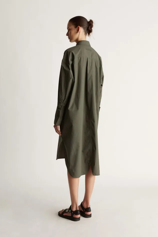 Women Dresses Lee Mathews LM Poplin LS Shirt Dress Olive