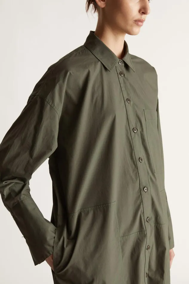 Women Dresses Lee Mathews LM Poplin LS Shirt Dress Olive