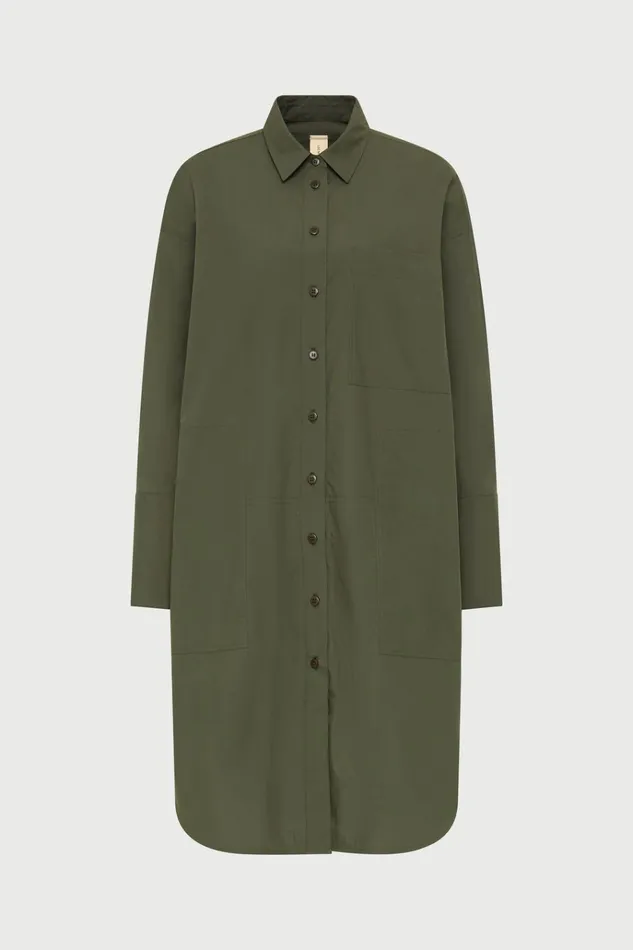 Women Dresses Lee Mathews LM Poplin LS Shirt Dress Olive