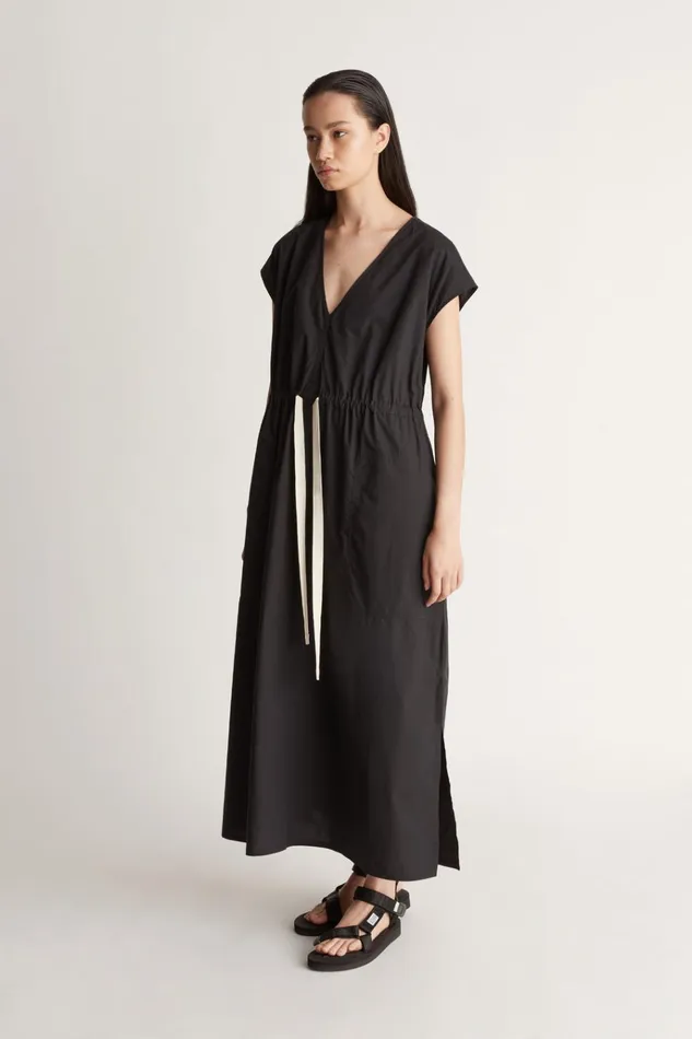 Women Dresses Lee Mathews LM Poplin V Neck Dress Black