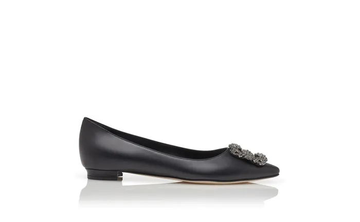 Women Flats Manolo Blahnik HANGISIFLAT Black Calf Leather Jewel Buckle Flat Shoes Women Flats Manolo Blahnik HANGISIFLAT Black Calf Leather Jewel Buckle Flat Shoes