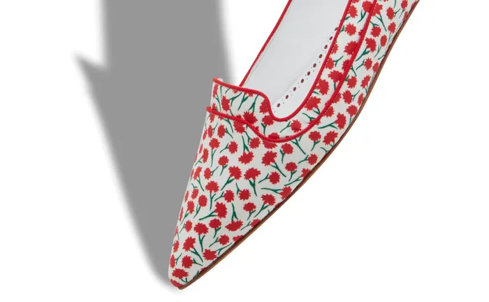 Women Flats Manolo Blahnik LETOFLAT Red Cotton Floral Pattern Pointed Toe Loafers