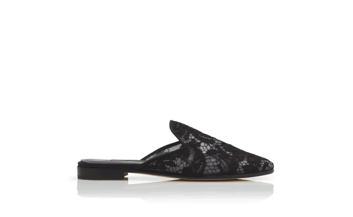 Women Flats Manolo Blahnik MARIAMU Black Lace Flat Mules Women Flats Manolo Blahnik MARIAMU Black Lace Flat Mules