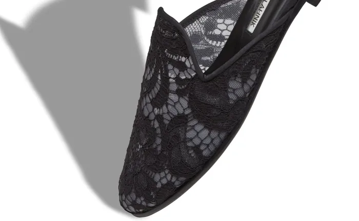 Women Flats Manolo Blahnik MARIAMU Black Lace Flat Mules Women Flats Manolo Blahnik MARIAMU Black Lace Flat Mules