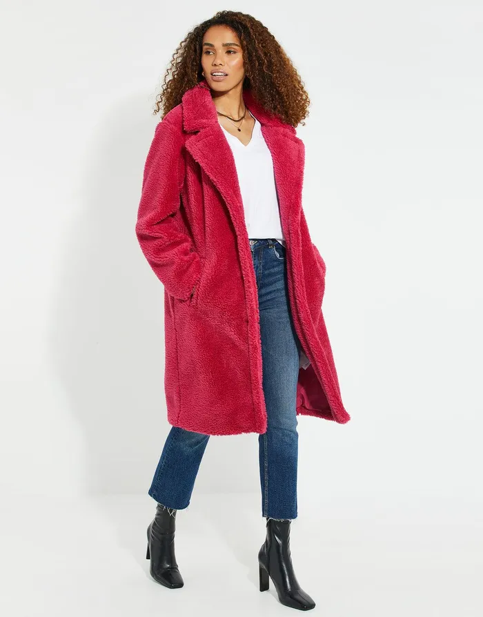 Women Fuchsia Pink Faux Borg Teddy Coat Pink Threadbare Jackets and Coats Women Fuchsia Pink Faux Borg Teddy Coat Pink Threadbare Jackets and Coats