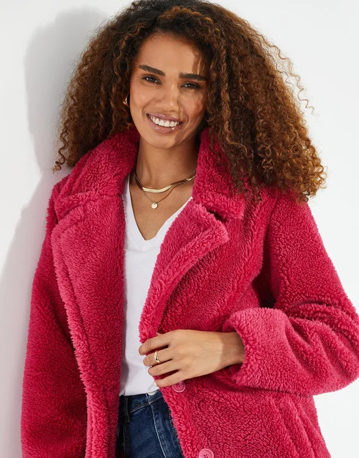 Women Fuchsia Pink Faux Borg Teddy Coat Pink Threadbare Jackets and Coats Women Fuchsia Pink Faux Borg Teddy Coat Pink Threadbare Jackets and Coats